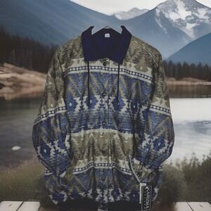Vintage 90's Karizma Snap Up Reversible Jacket Tan/White/Blue Dead Stock NWT